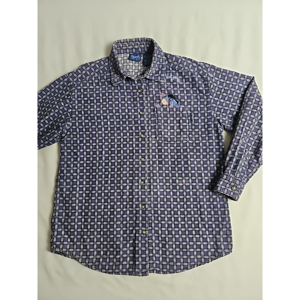 Disney Pooh Eeyore Shirt Purple Plaid Corduroy Adult S